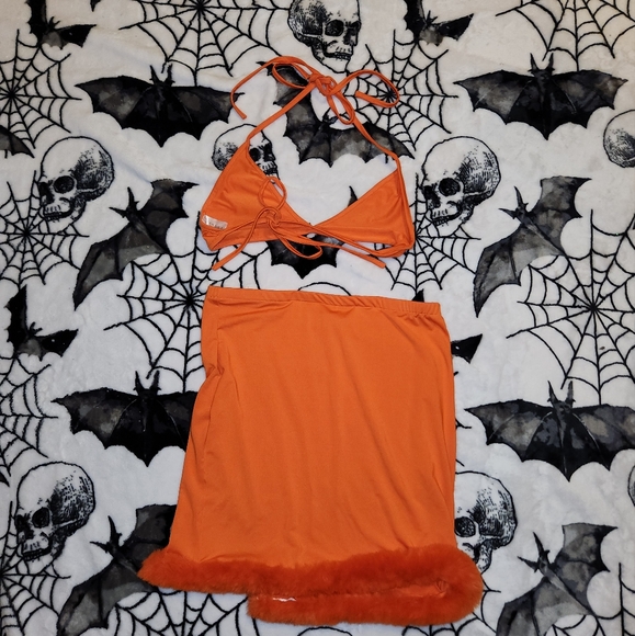 Orange Fuzzy Mesh Skirt Set - Picture 16 of 16